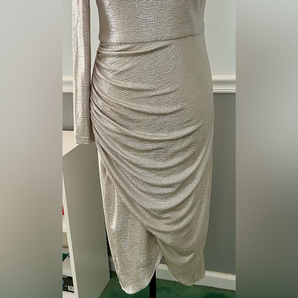 Aidan by Aidan Mattox asymmetrical silver foiled jersey dress - Picture 6 of 7